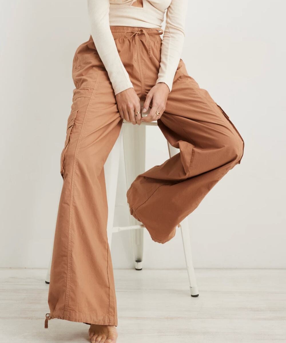 Aerie High Rise Baggy Lightweight Cargo Pants Brown Small